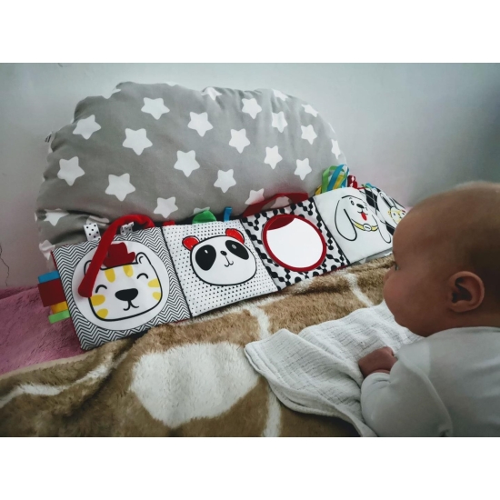 Mom's Care Бебешка црно-бела сензорна книшка со огледало