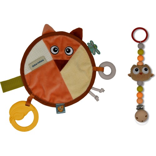 Dolce Earth cuddle cloth & pacifier chain - Fiona Fox & Ollie Owl